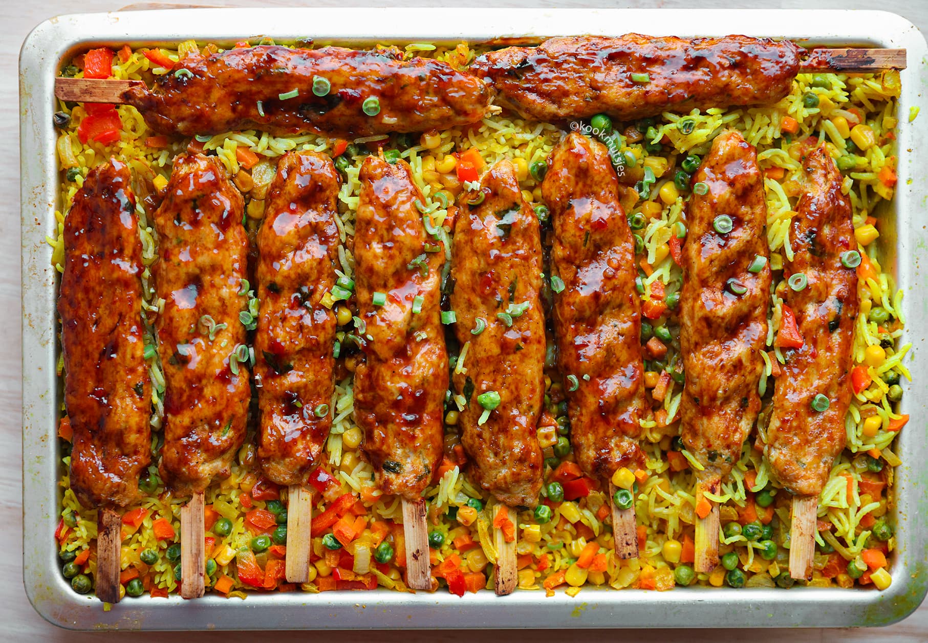 Kipspiesjes met Rijst uit de Oven Kookmutsjes