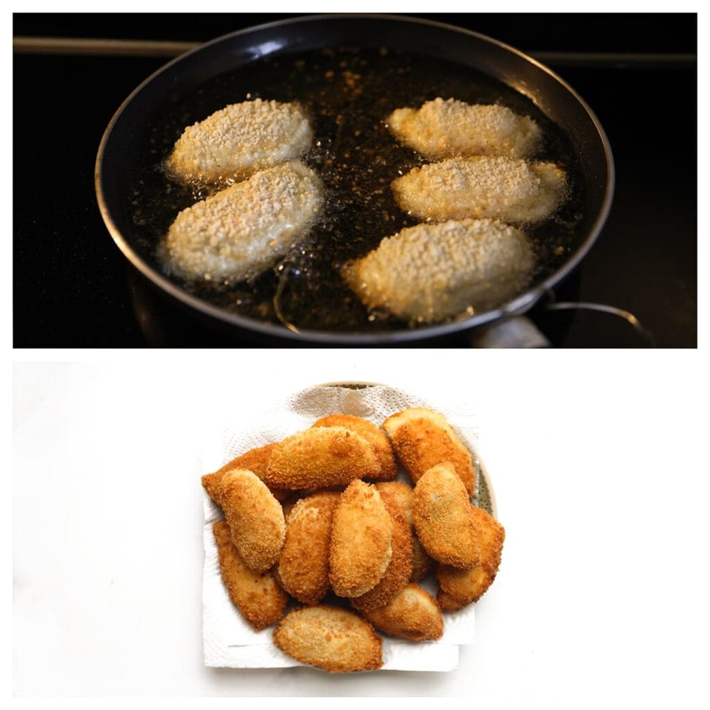 Verhit een laagje zonnebloemolie (175 &deg;C) in een koekenpan op middelhoog vuur. Bak de broodjes in porties goudbruin en knapperig. Laat uitlekken op keukenpapier.