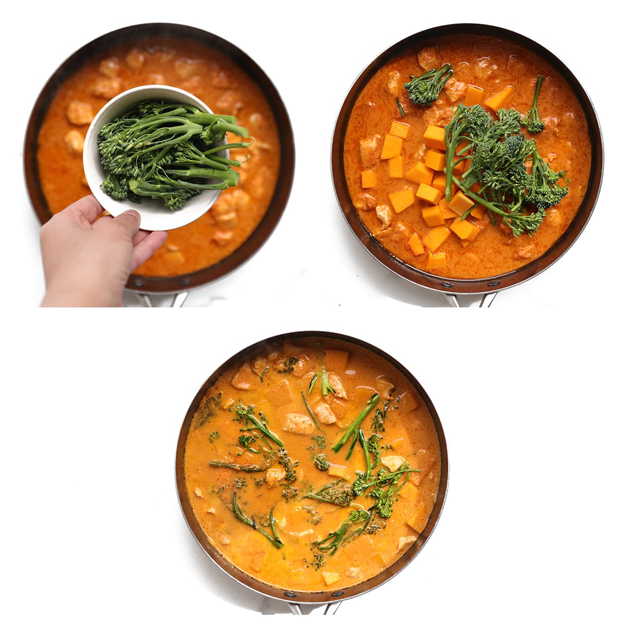 Bimi toevoegen en koken aan de Thaise curry