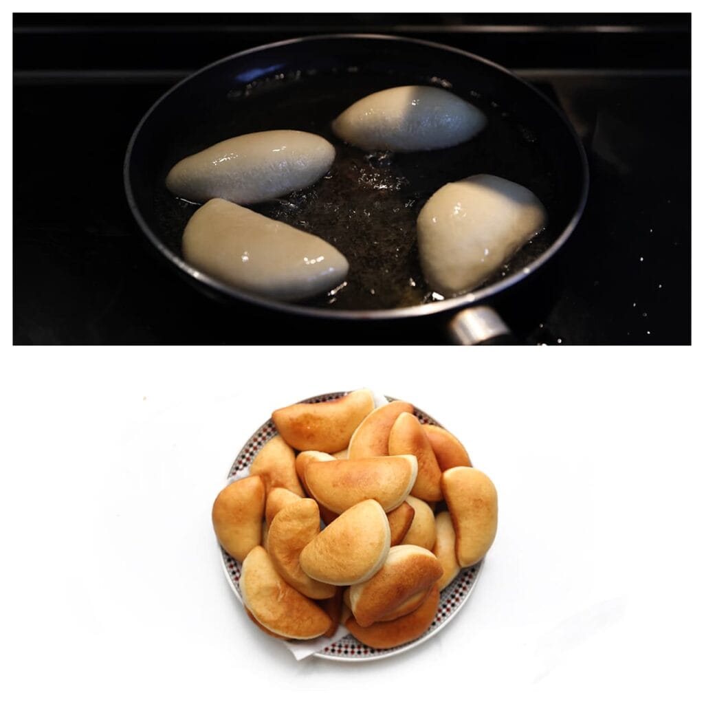 Verhit een laag zonnebloemolie van ongeveer 2 cm in een koekenpan tot 175 &deg;C. Bak de broodjes aan beide kanten goudbruin. Laat ze uitlekken op keukenpapier en volledig afkoelen.