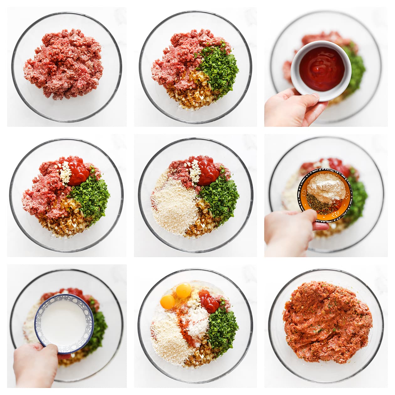 Gehakt mengen met verse kruiden in een diepe kom