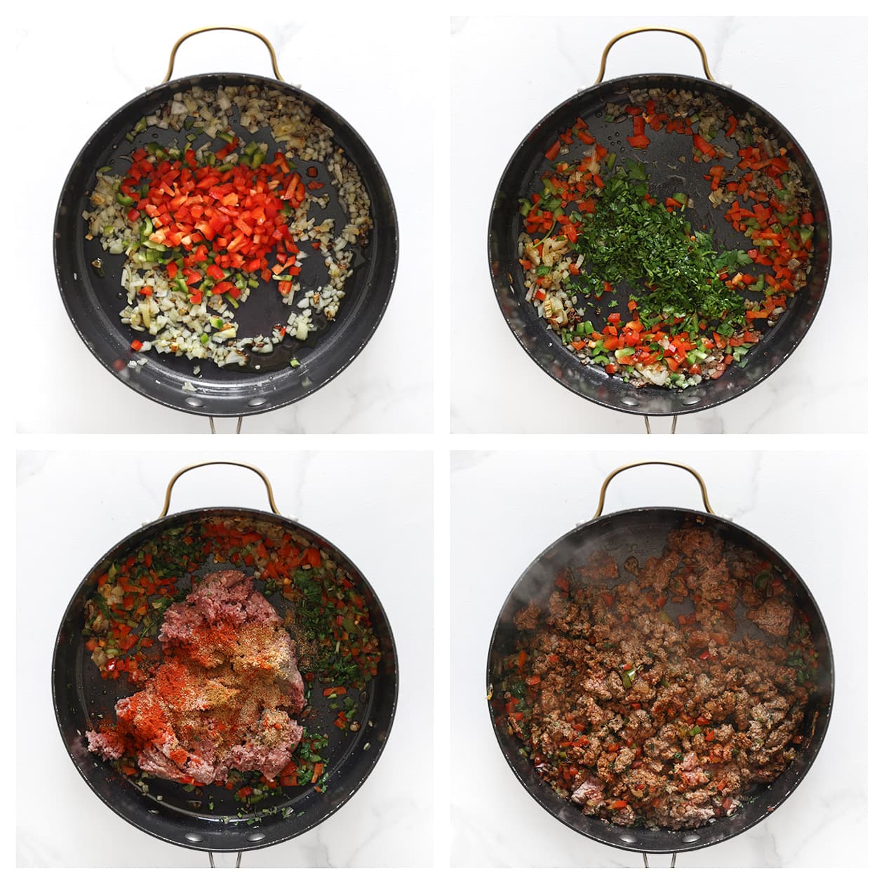 Groenten bakken samen met het gehakt - Chili con carne