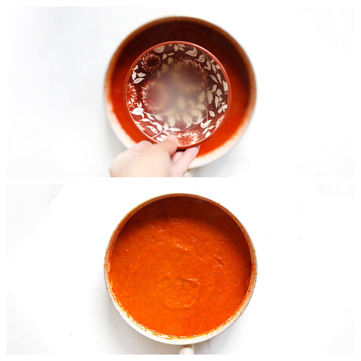 Pastawater toevoegen aan de tomatensaus