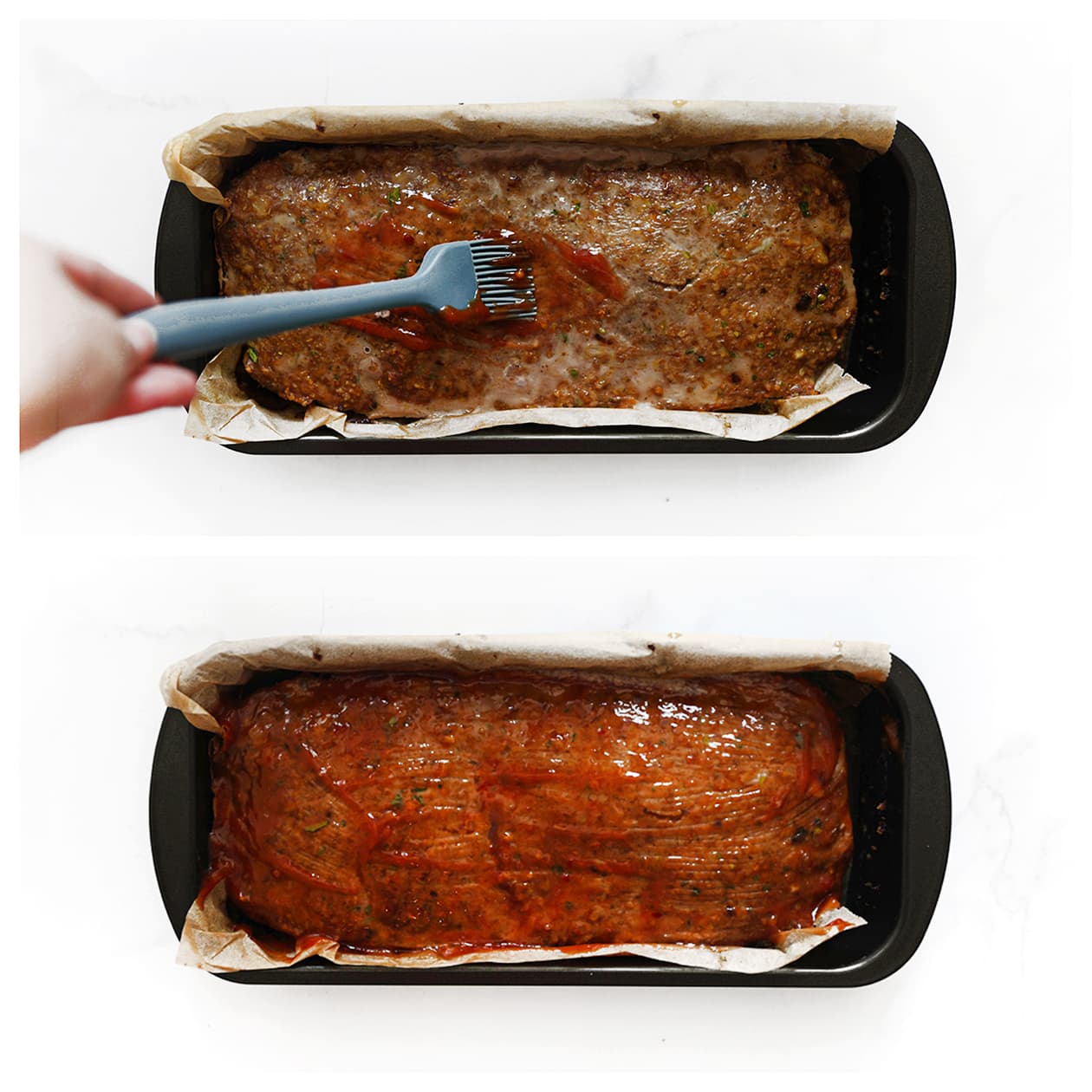 Sticky saus uitsmeren over de meatloaf