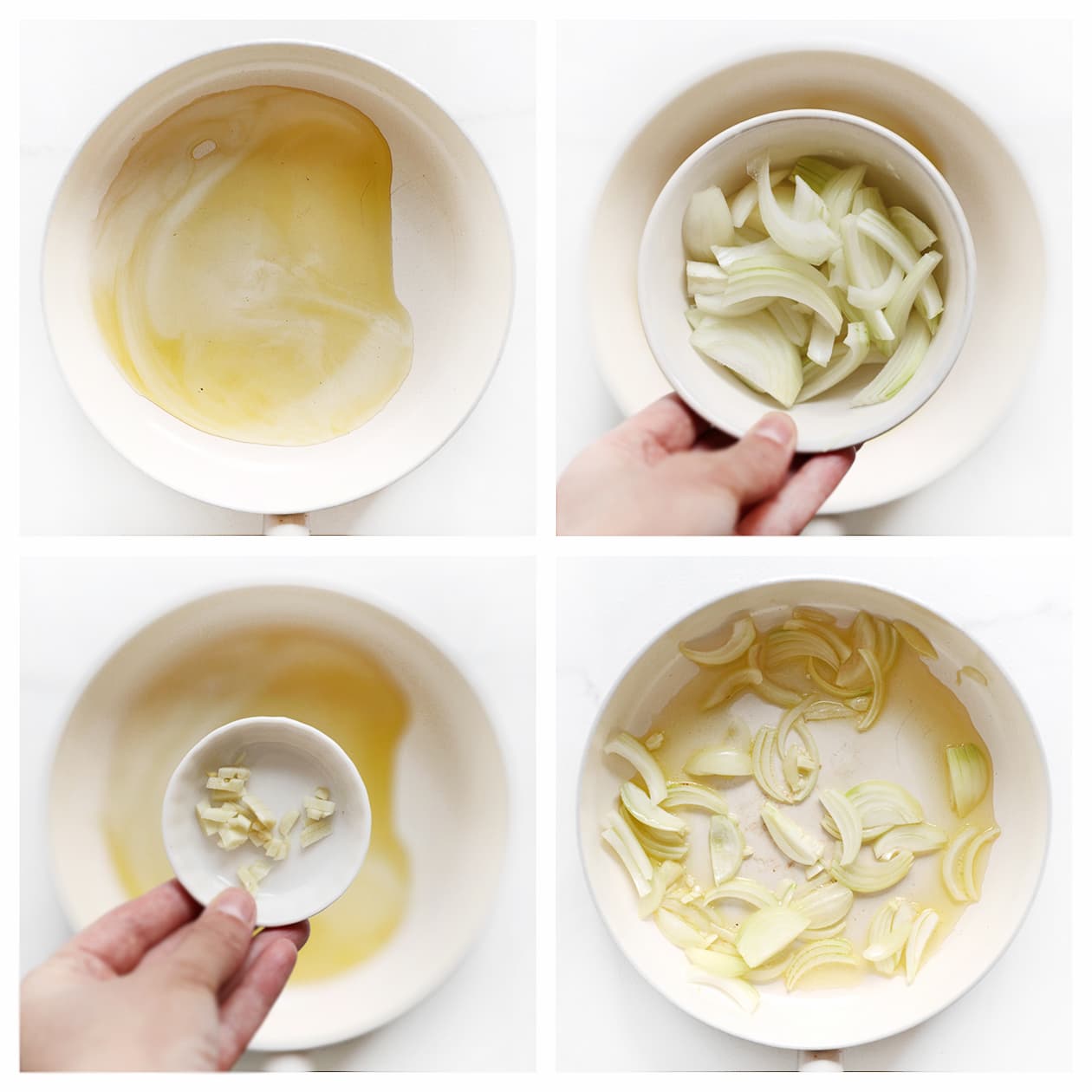 Ui en knoflook bakken in een hapjespan