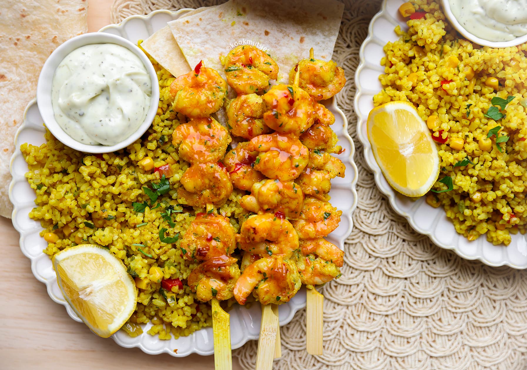 Bulgur met Garnalenspiesjes