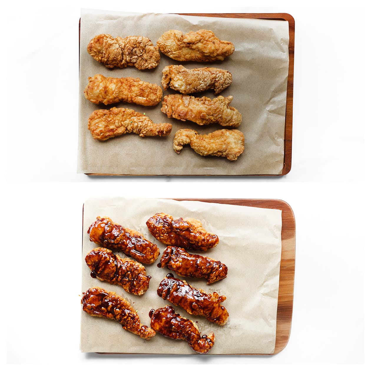 Chicken tenders insmeren met de sticky saus