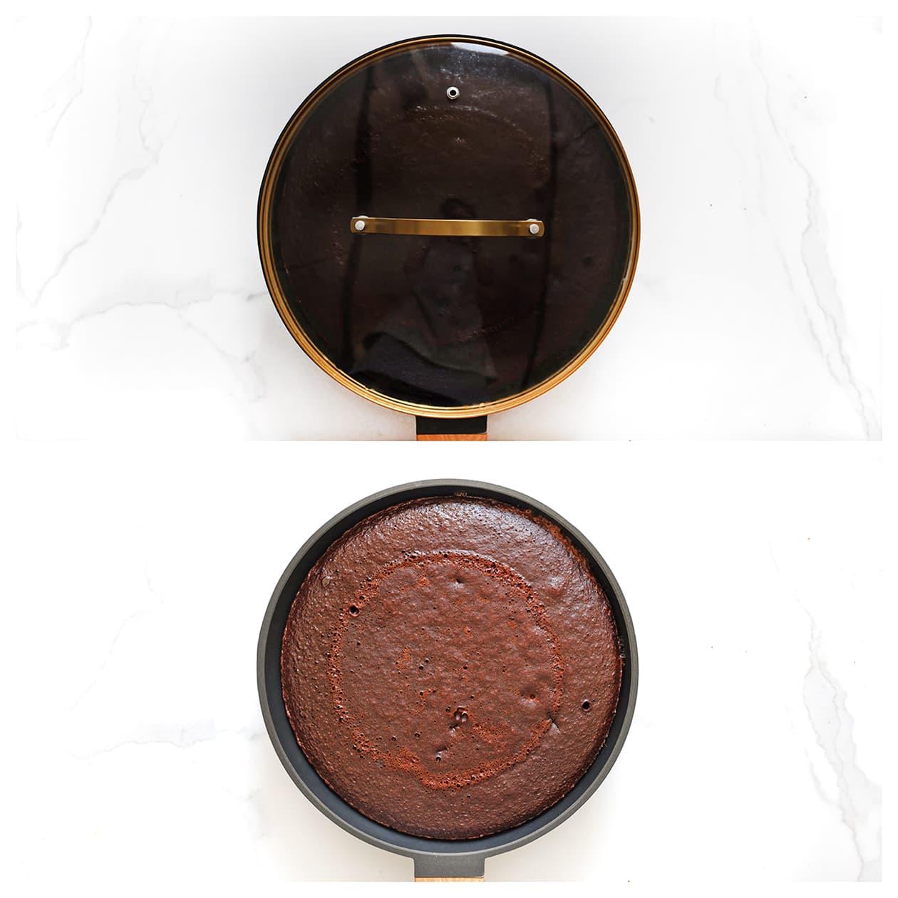 Chocoladecake bakken in een koekenpan met deksel