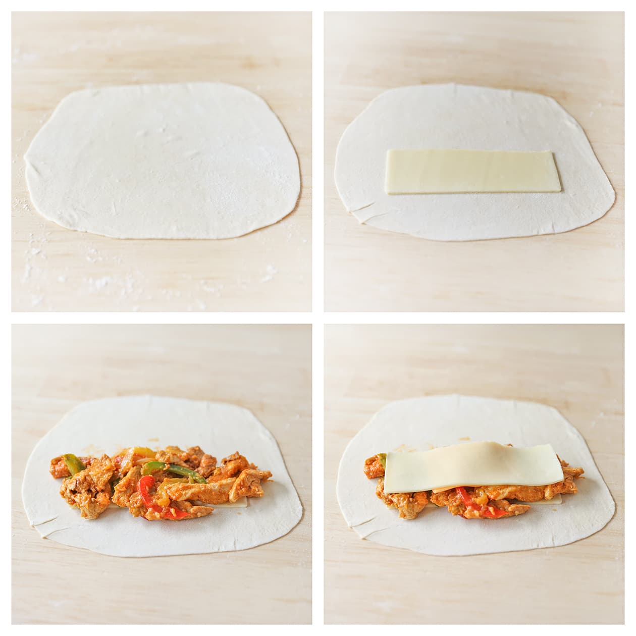 Deeg vullen met kaas en kip fajita