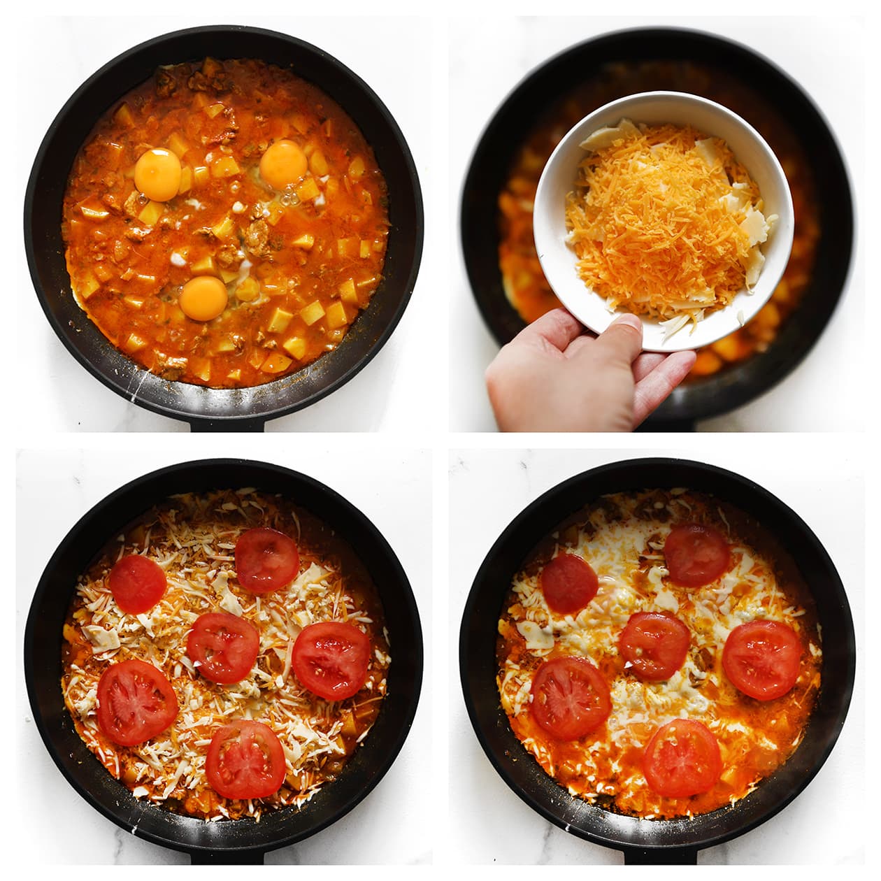 Eieren, kaas en tomaat meekoken