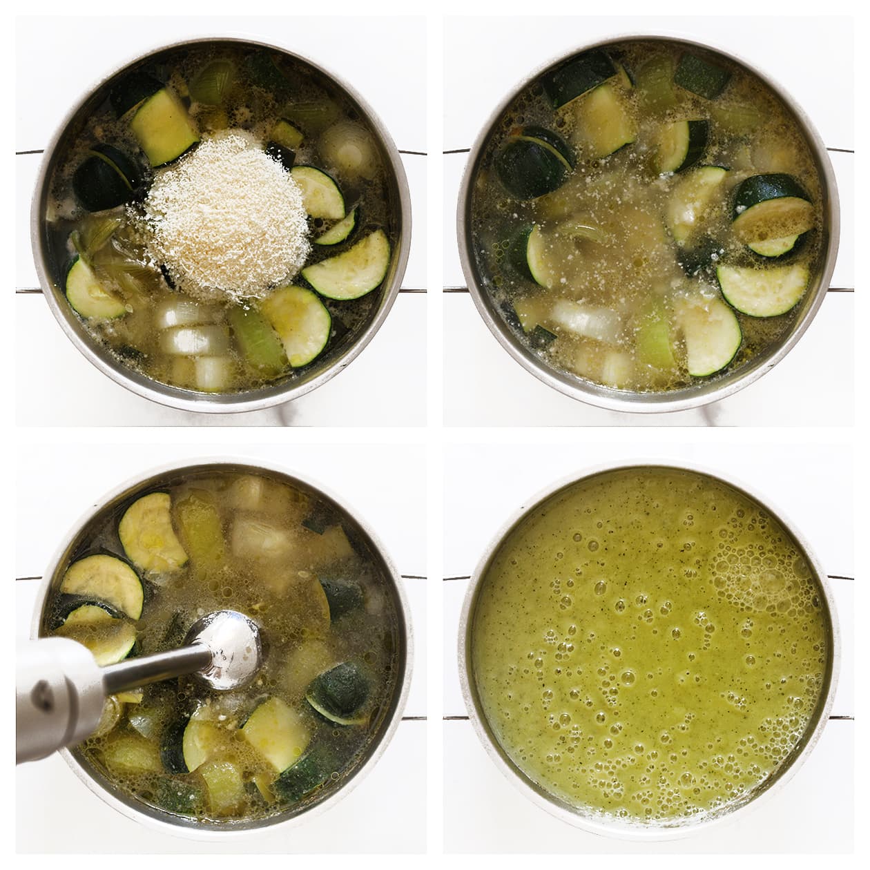 Gekookte groenten fijnalen met een staafmixer voor de groentesoep