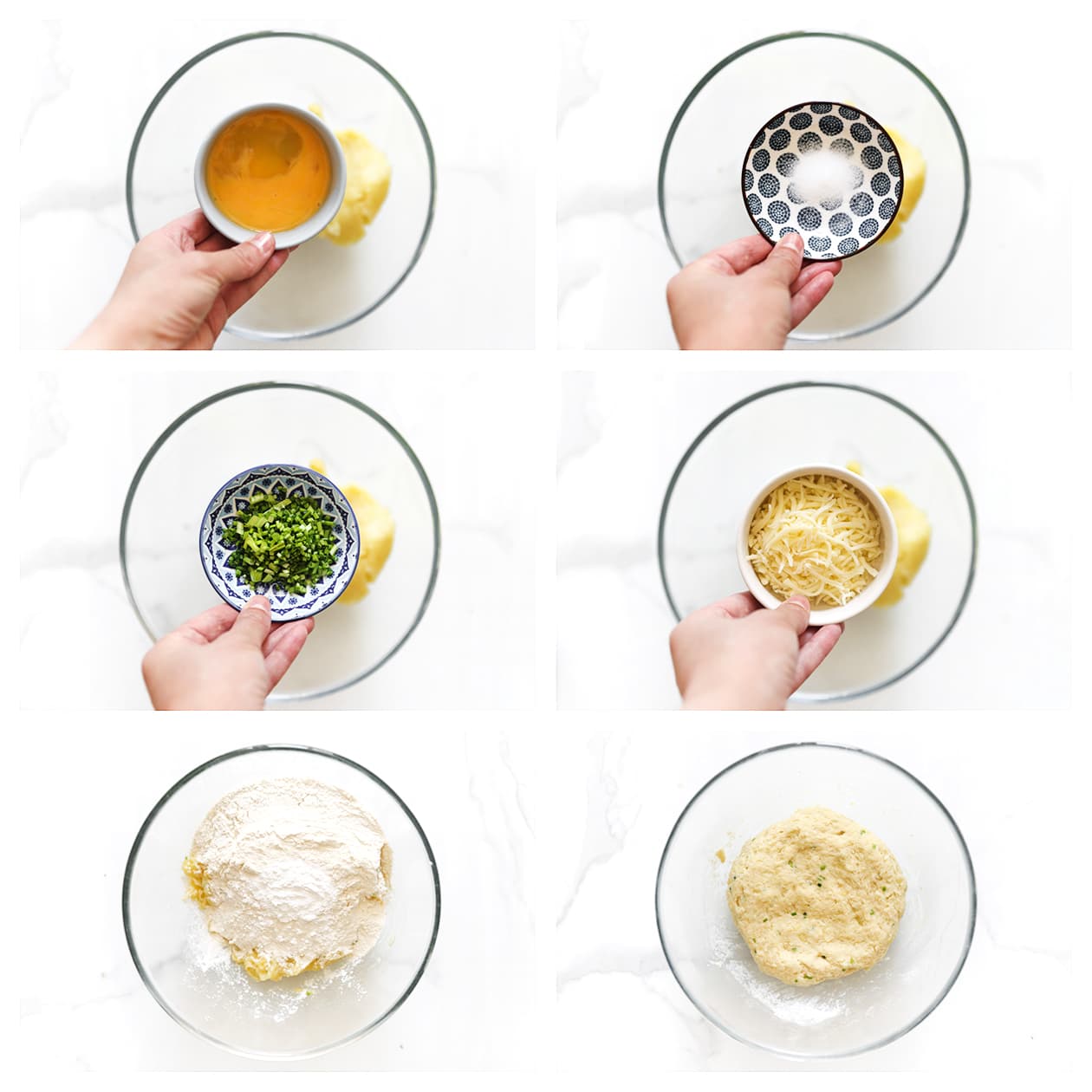 Ingredienten mengen in een diepe kom voor de platte kaasbroodjes