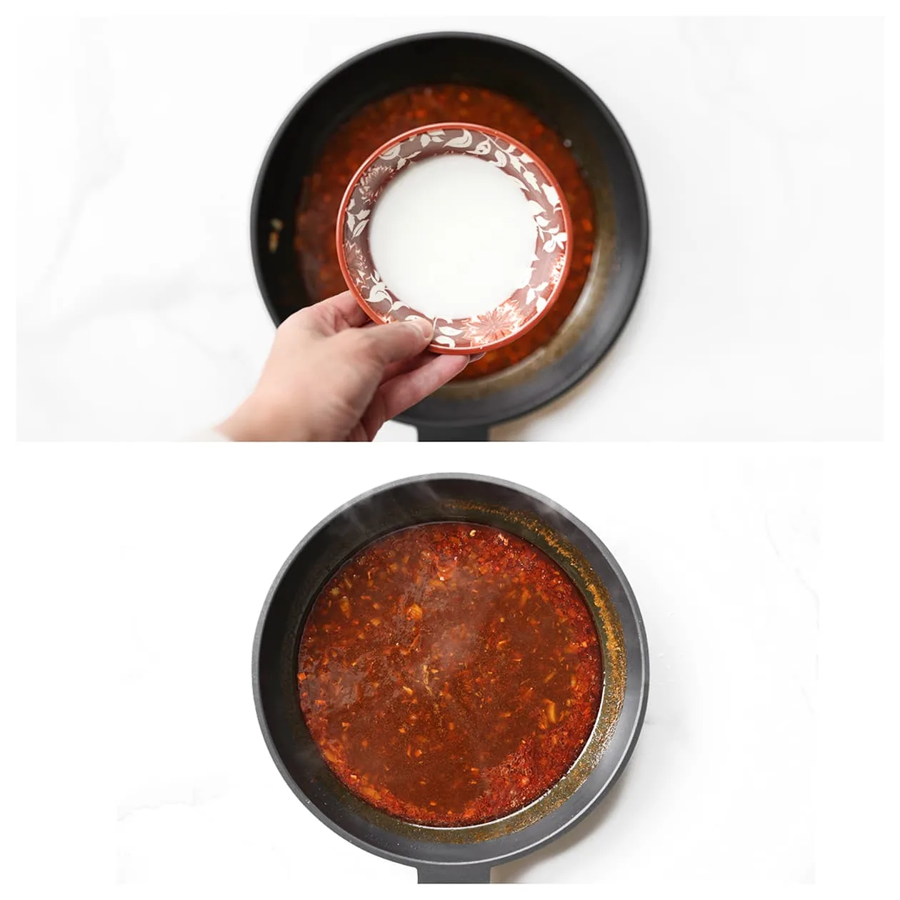 Maizenamengsel toevoegen aan de saus en laten indikken