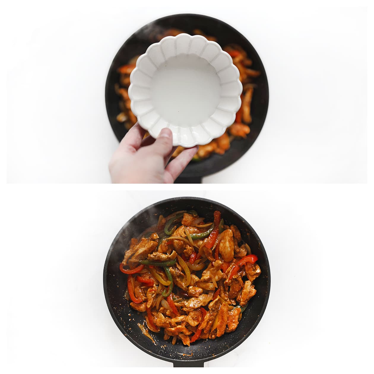 Maizenamengsel toevoegen aan het kip-fajita-mengsel