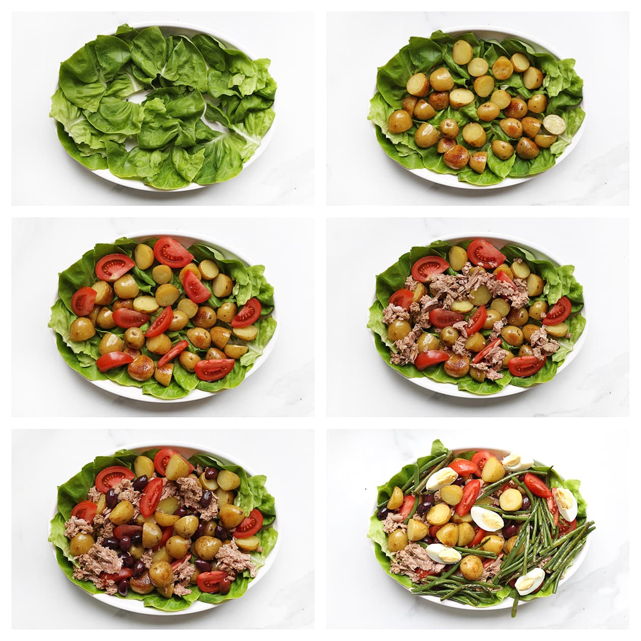 Nicoise salade samenstellen op een bord