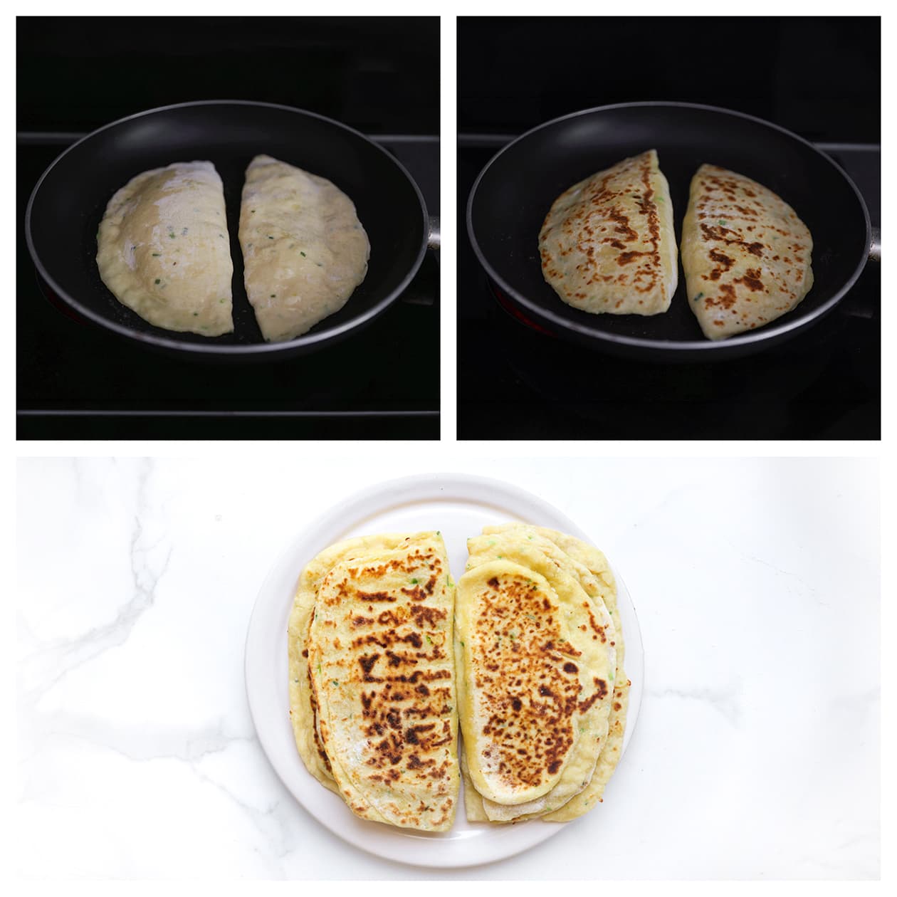 Platte kaasbroodjes bakken in een koekenpan