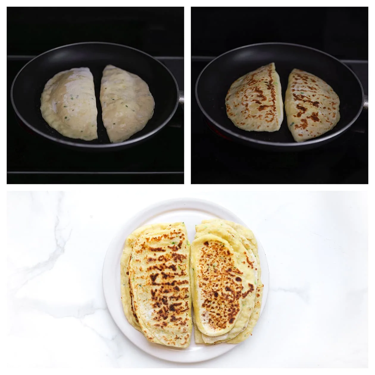 Platte kaasbroodjes bakken in een koekenpan
