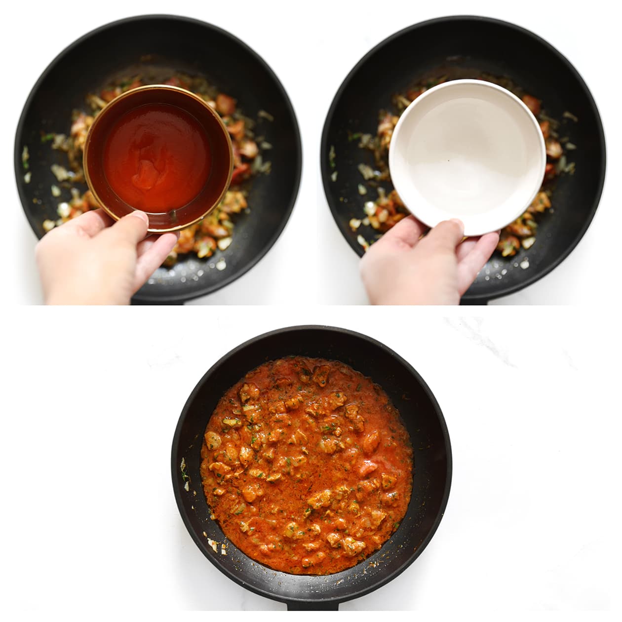 Tomatensaus toevoegen aan het vleesmengsel