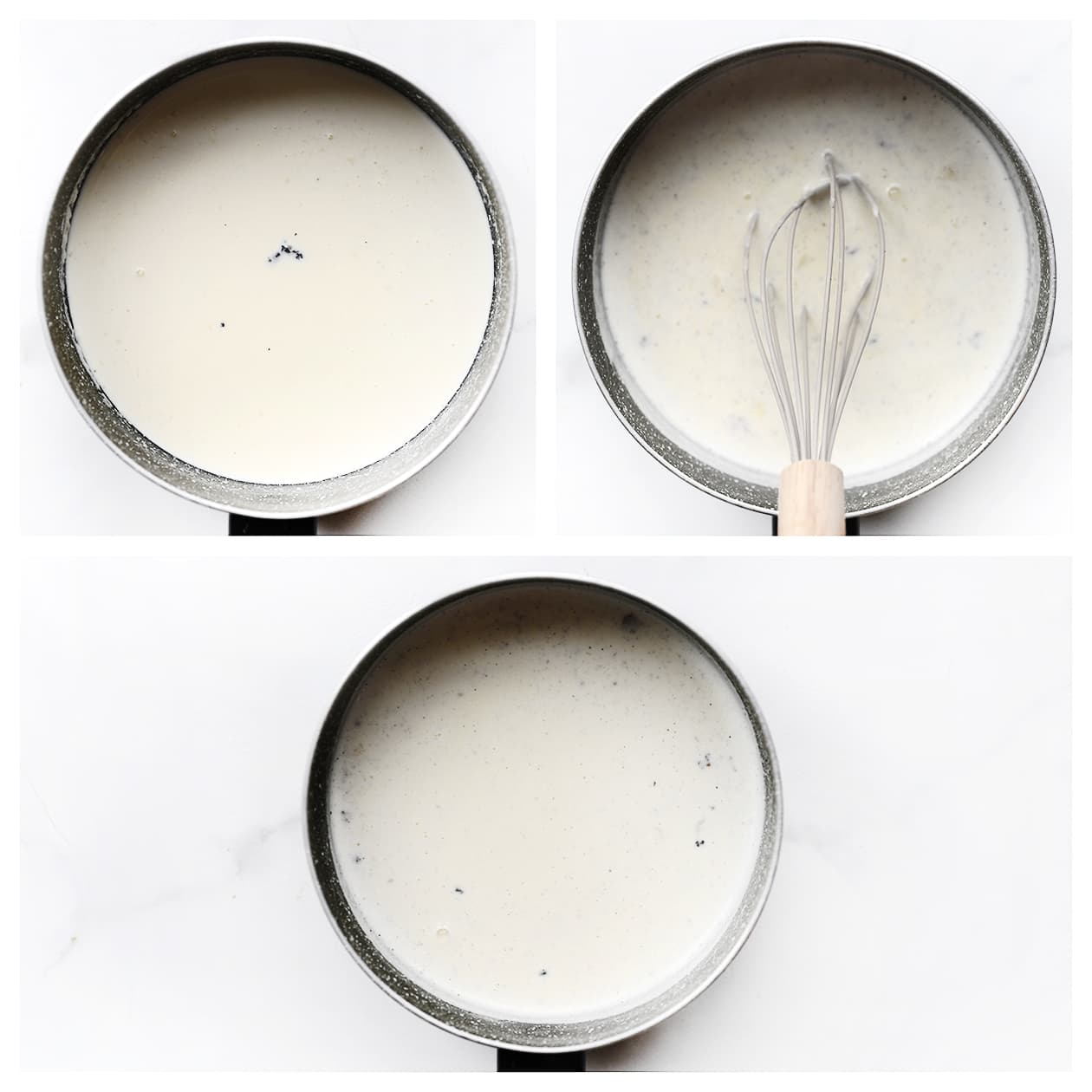 Vanille toevoegen aan het panna cotta mengsel