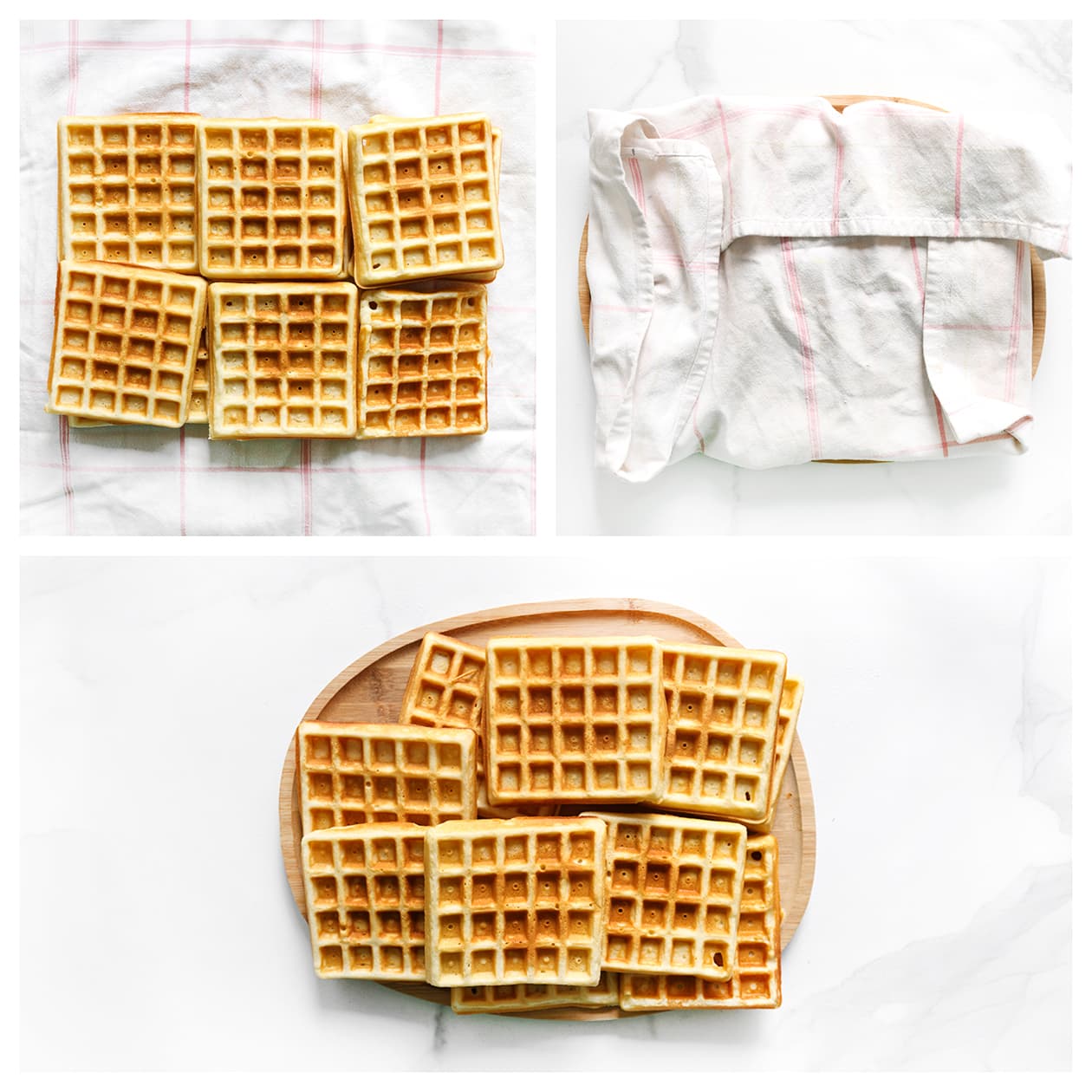 Verse wafels bedekken met een schone theedoek zodat ze heerlijk zacht worden