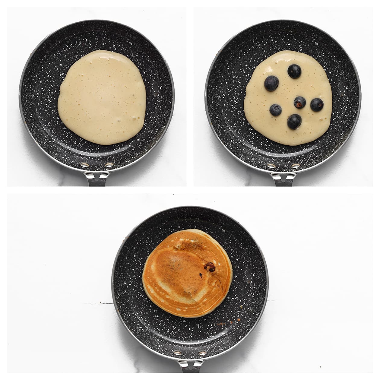 Bosbessen pancakes goudbruin bakken in een pan