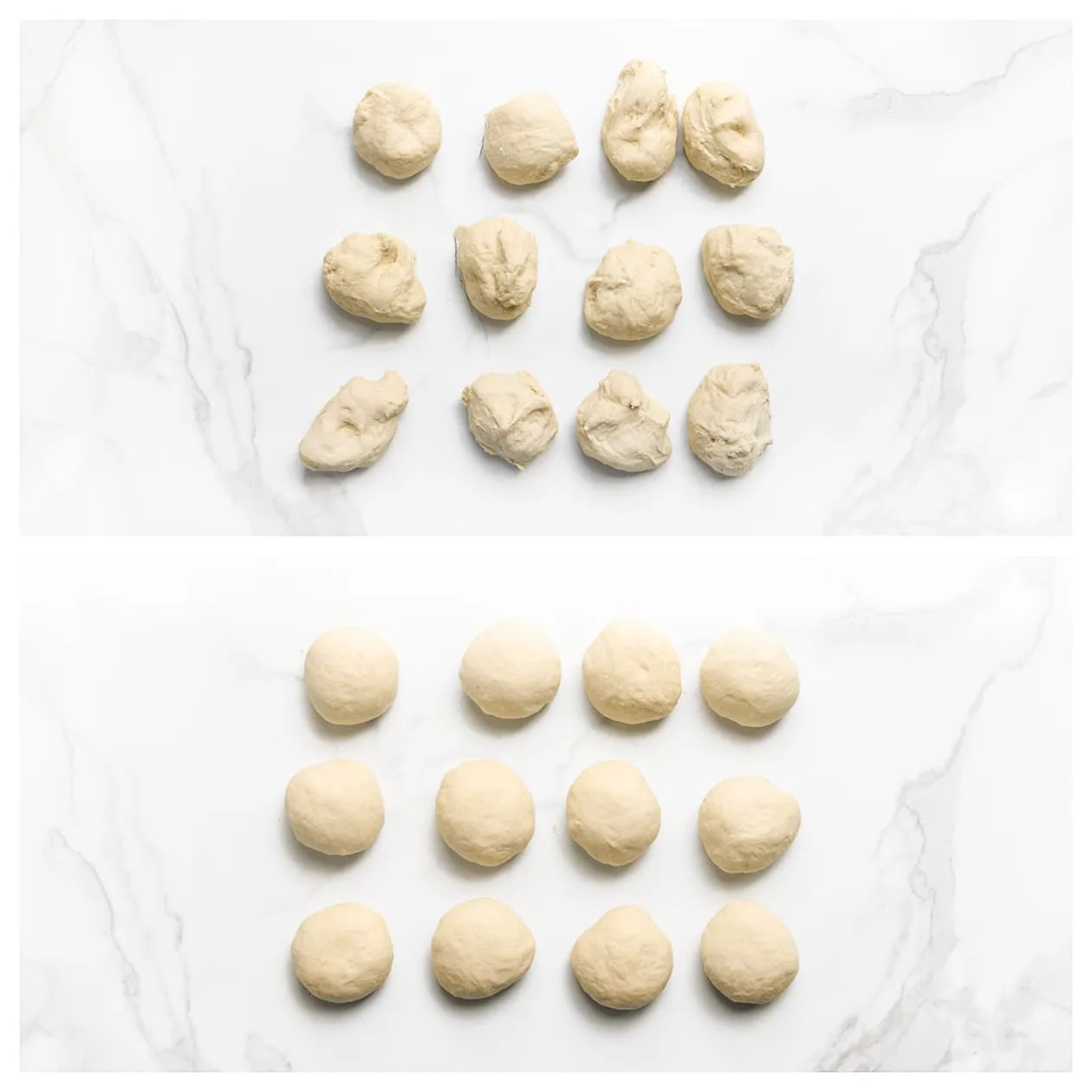 Deeg verdelen door 12 stukken en vormen tot bollen