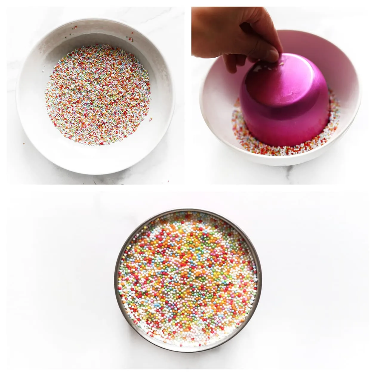 Dot cake met roomkaascrème ondergedompeld in kleurrijke discodip
