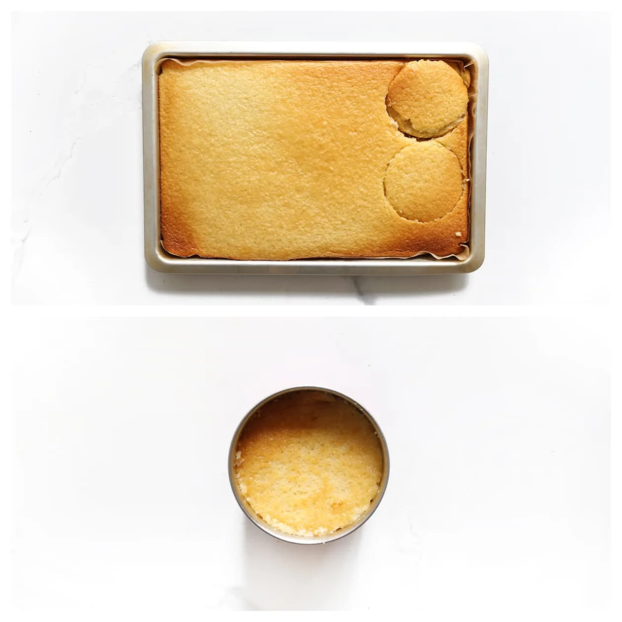 Ronde stukjes vanillecake uitgestoken met een uitsteker