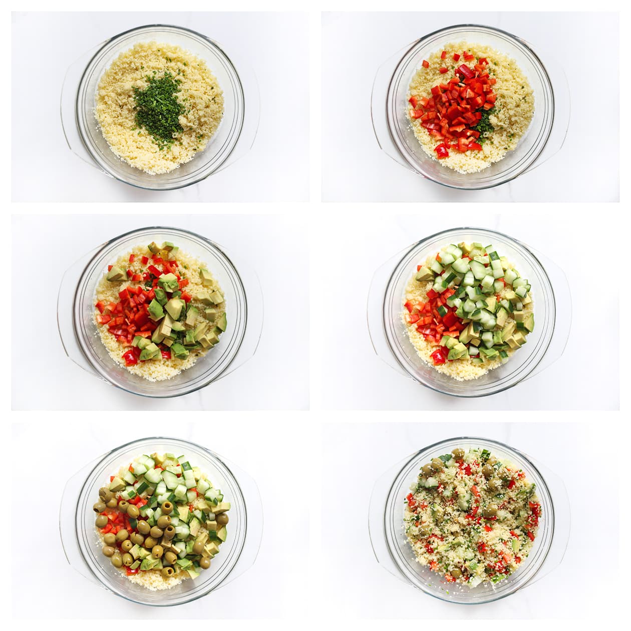 Groenten mengen door de couscous voor de salade