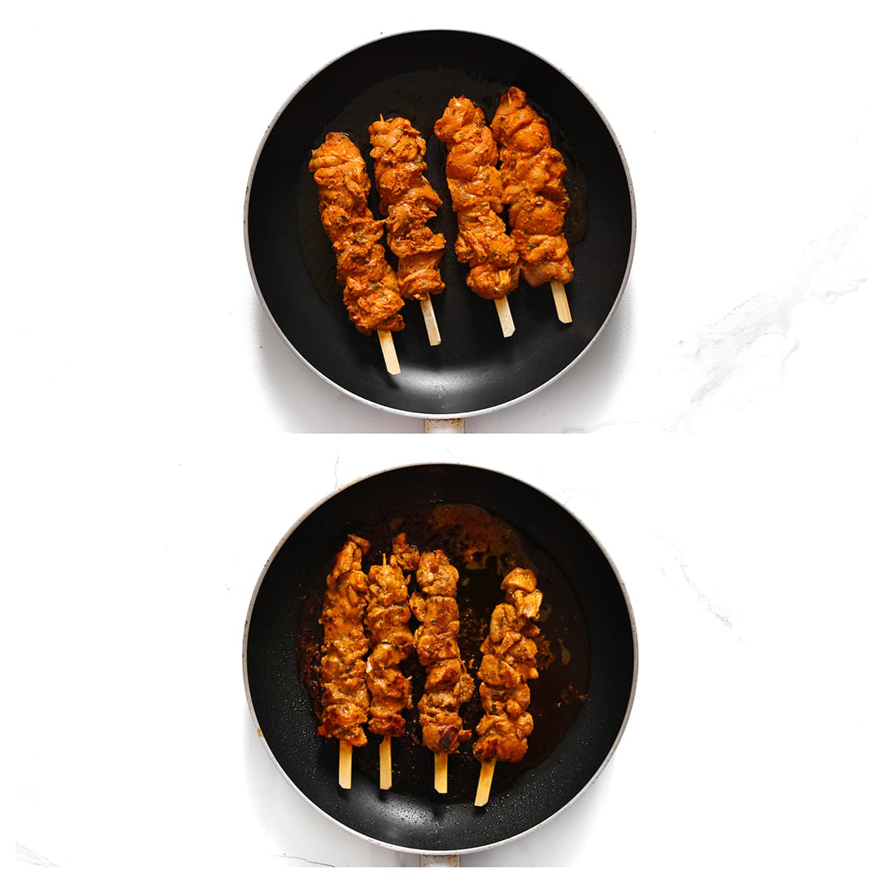 Kip shoarma rondom gaar bakken in een koekenpan