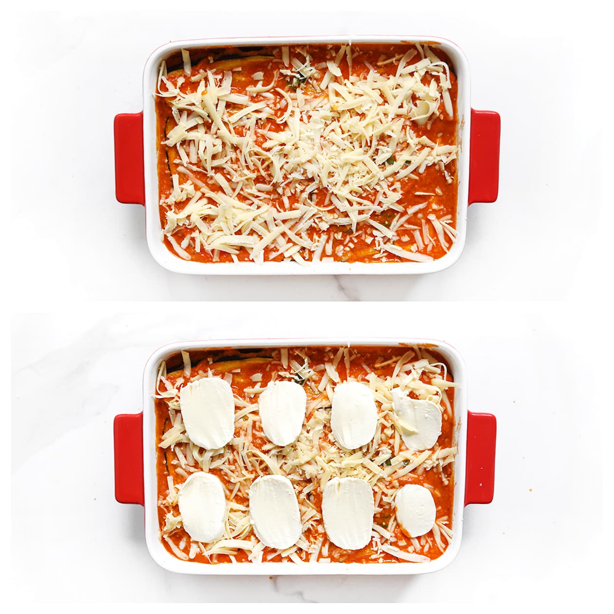 Melanzane ovenschotel bedekt met geraspte kaas en mozzarella