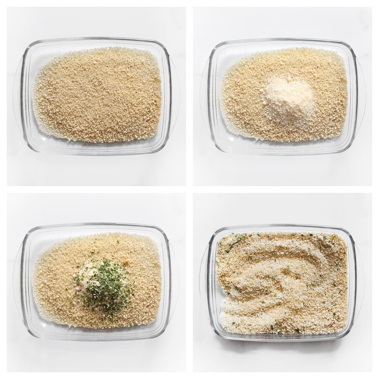Panko broodkruimels gemengd met Parmezaanse kaas en peterselie.