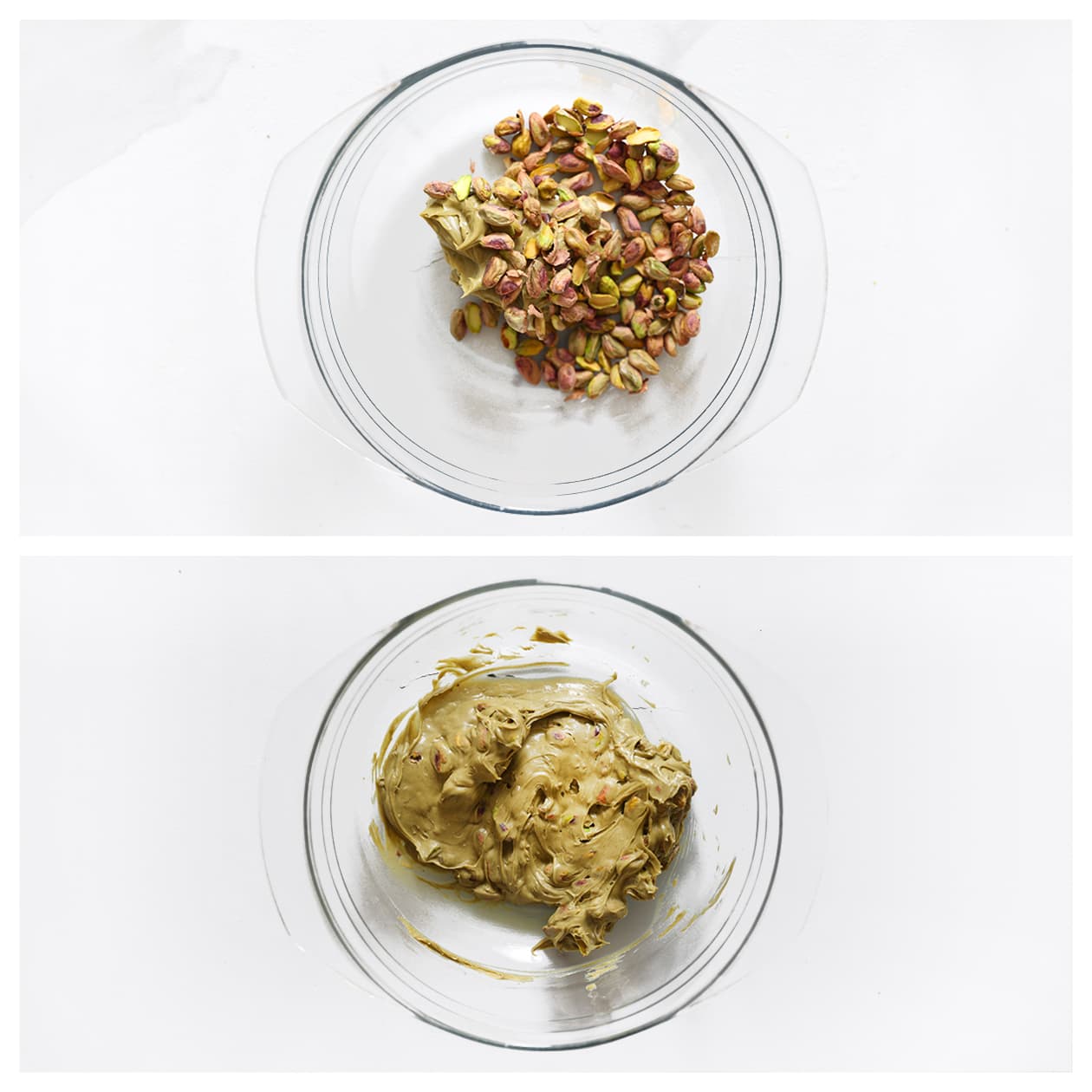 Pistachenoten mengen door de pistache pasta