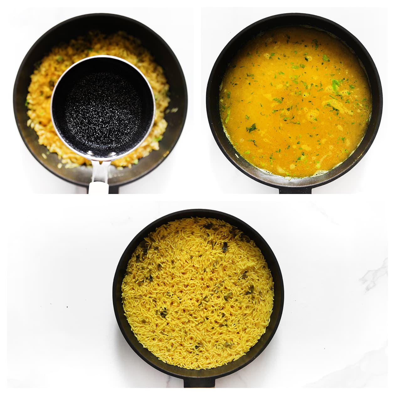 Water toevoegen aan het gele rijst-mengsel en koken tot het gaar is