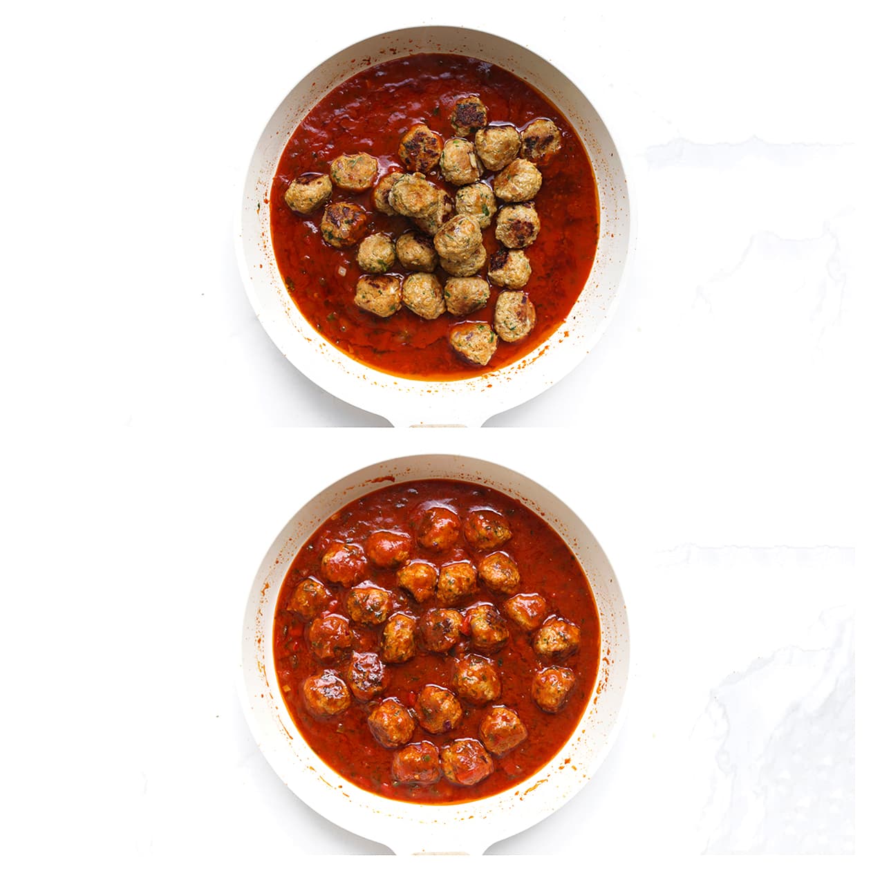 Spaanse gehaktballen garen in een kruidige tomatensaus.