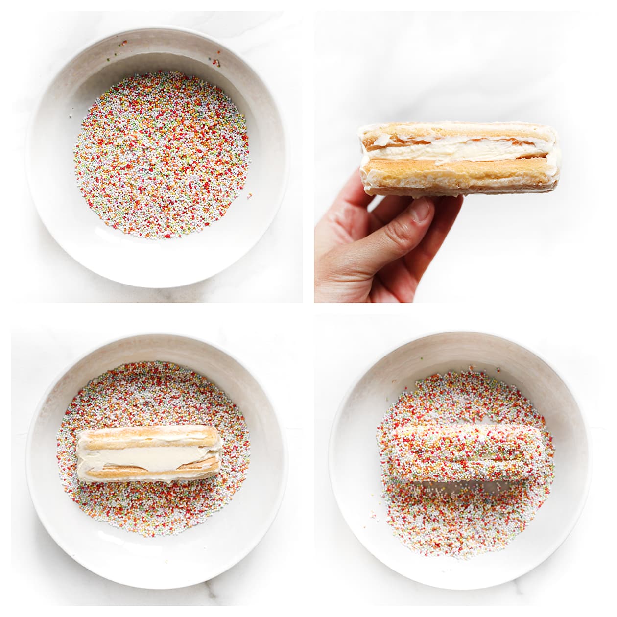 Dot Cake gebakjes worden rondom gerold door kleurrijke spikkels.