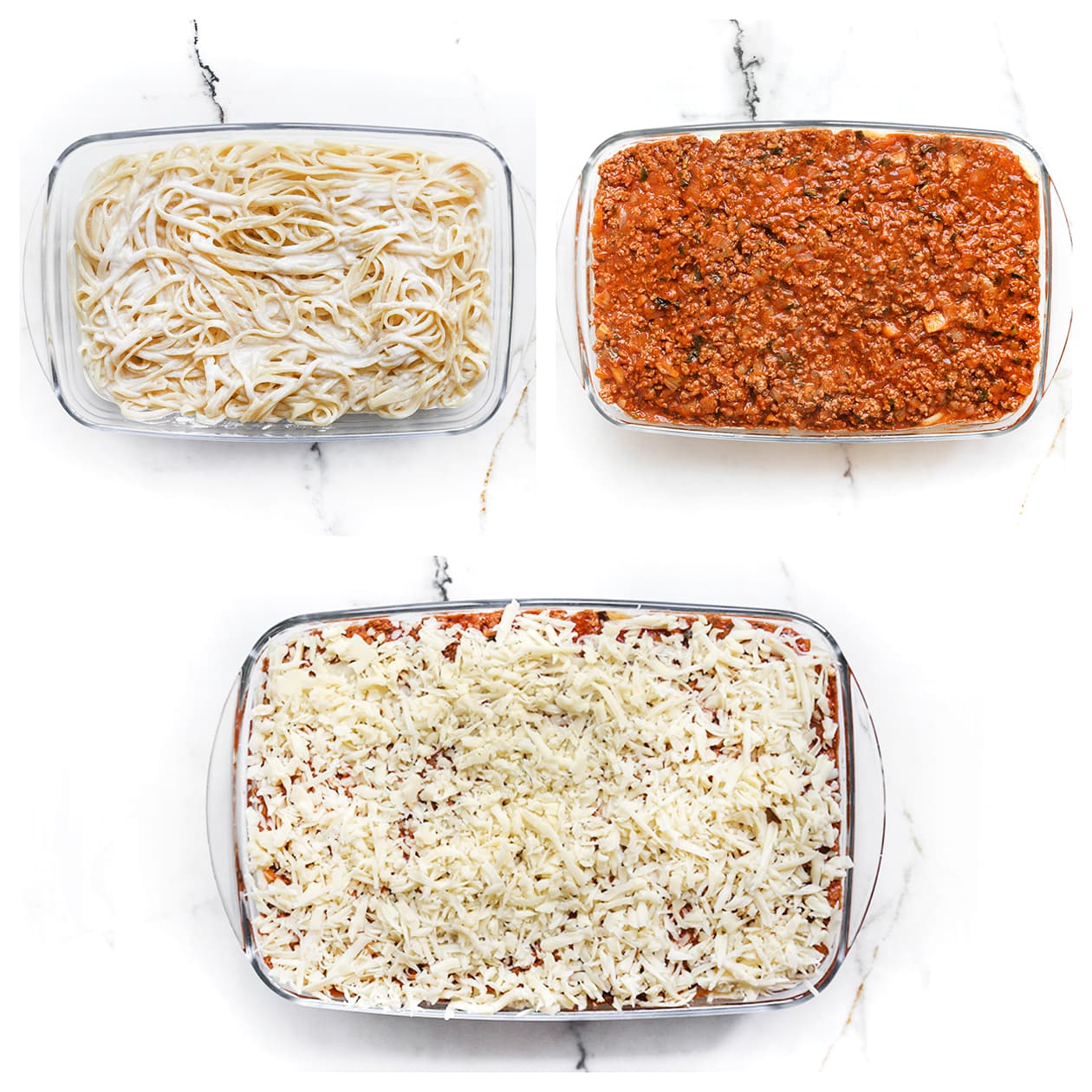 Romige spaghetti in een ovenschaal