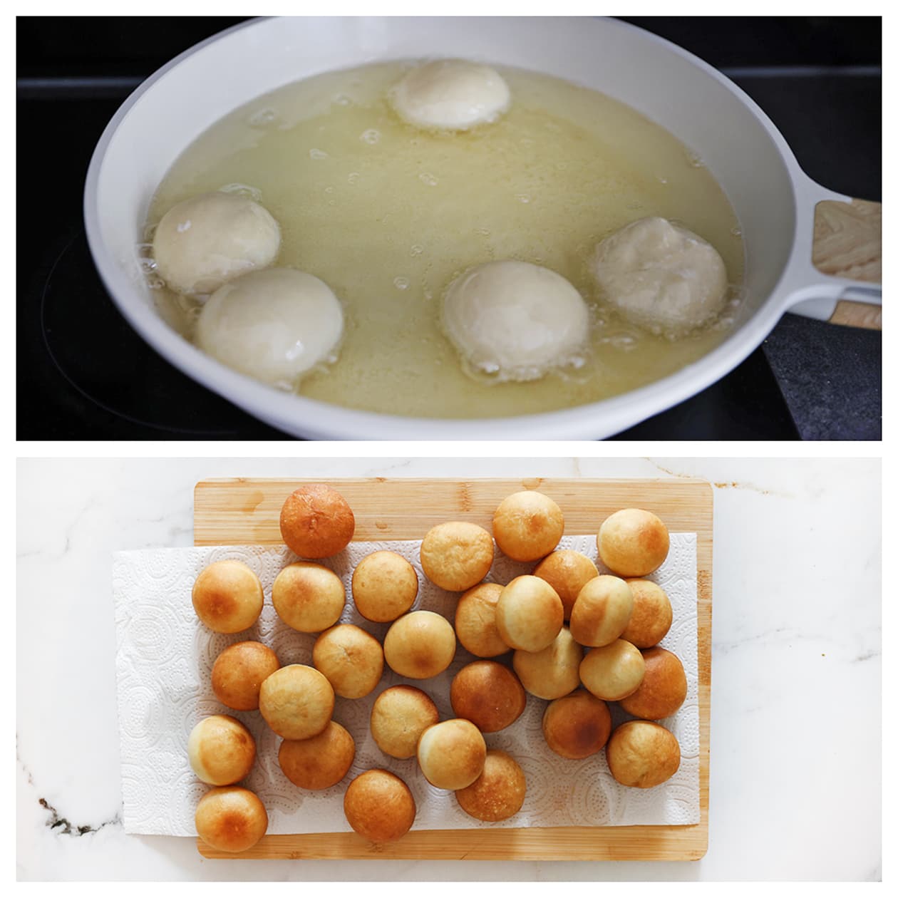 Donut balls goudbruin bakken in olie