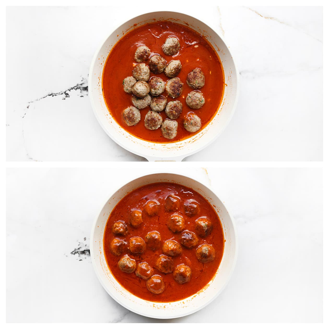 Italiaanse gehaktballen toevoegen aan de tomatensaus