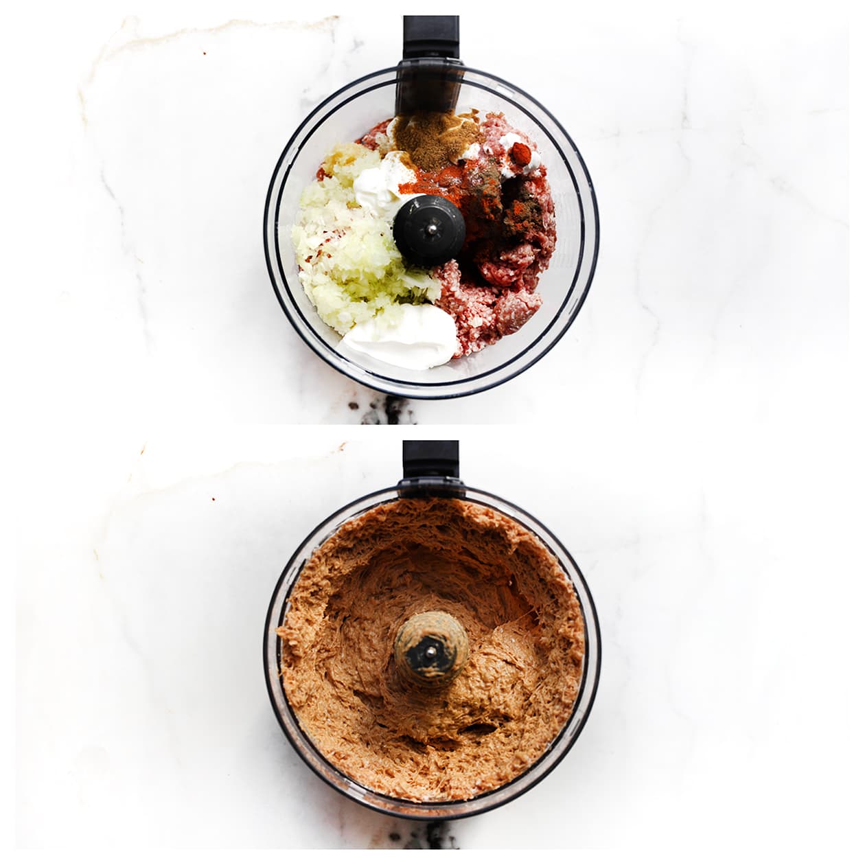 Gehakt mengen met yoghurt, ui, knoflook en kruiden voor Iskender kebab