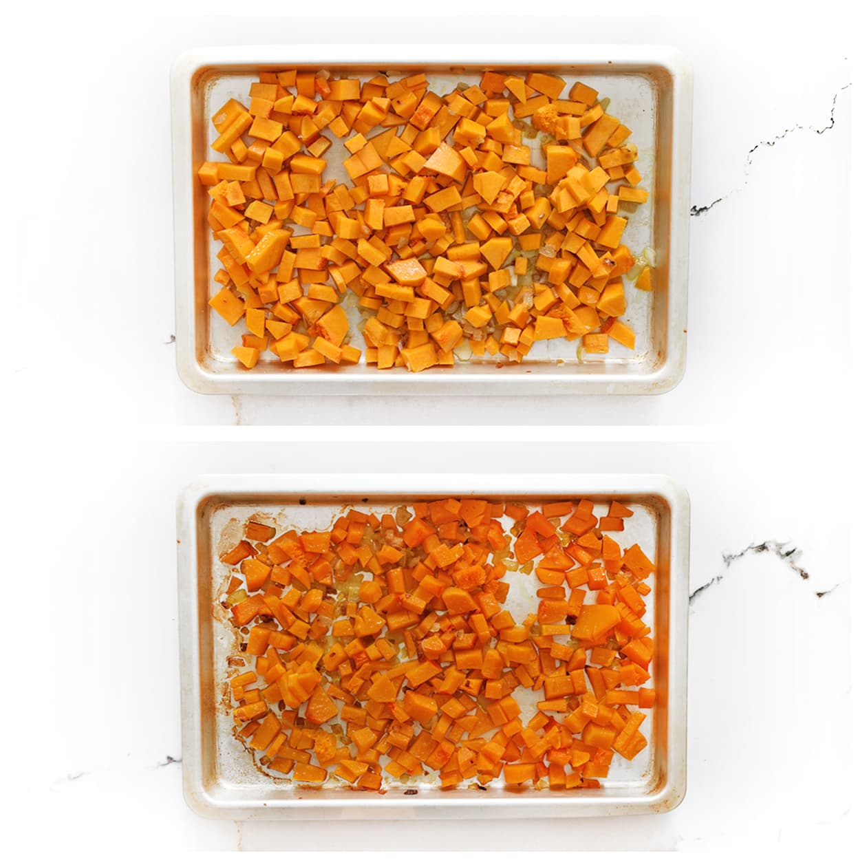 Geroosterde blokjes flespompoen uit de oven