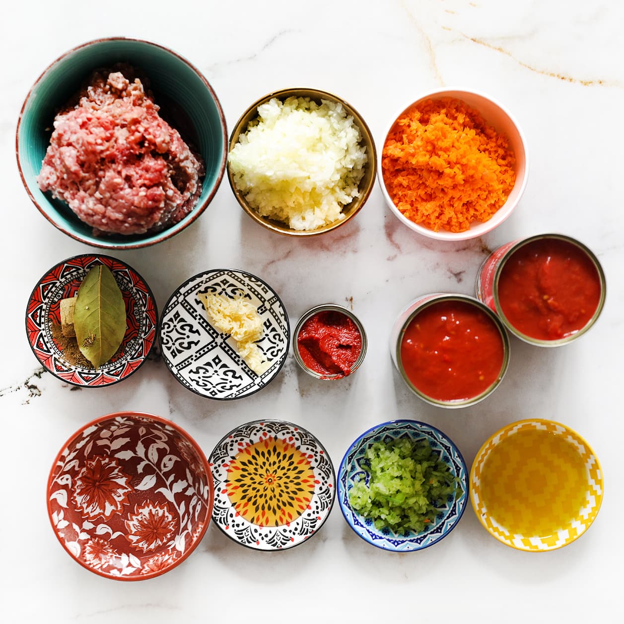 Bolognese Saus ingrediënten klaar leggen