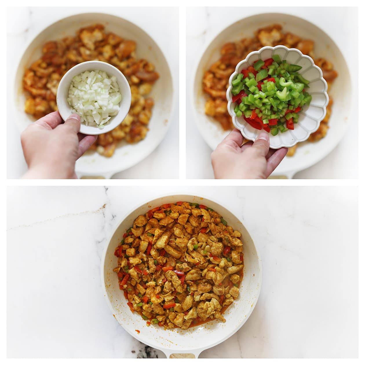 Gekruide kip met paprika en ui voor panbroodjes