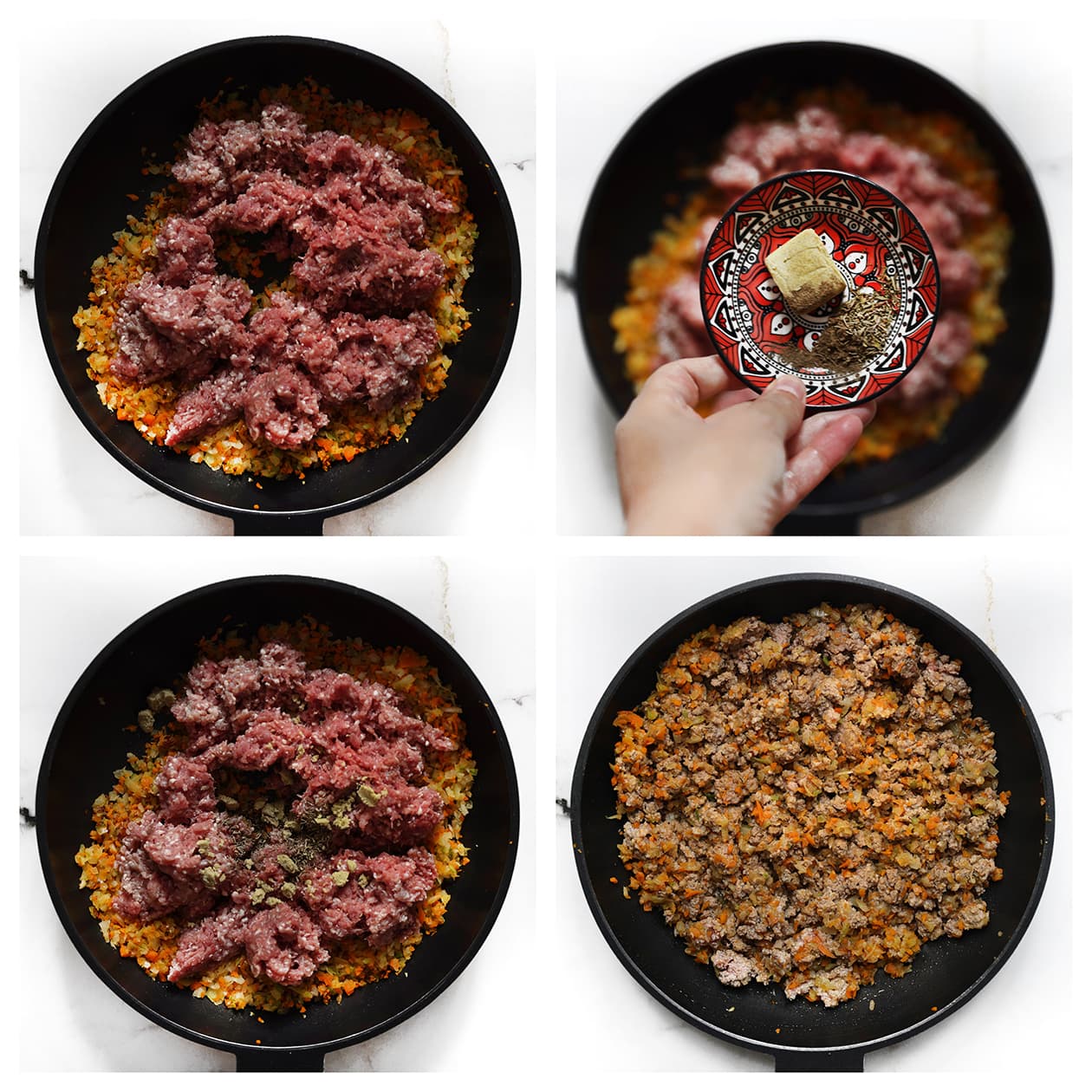 Rundergehakt met groenten rul bakken voor bolognesesaus