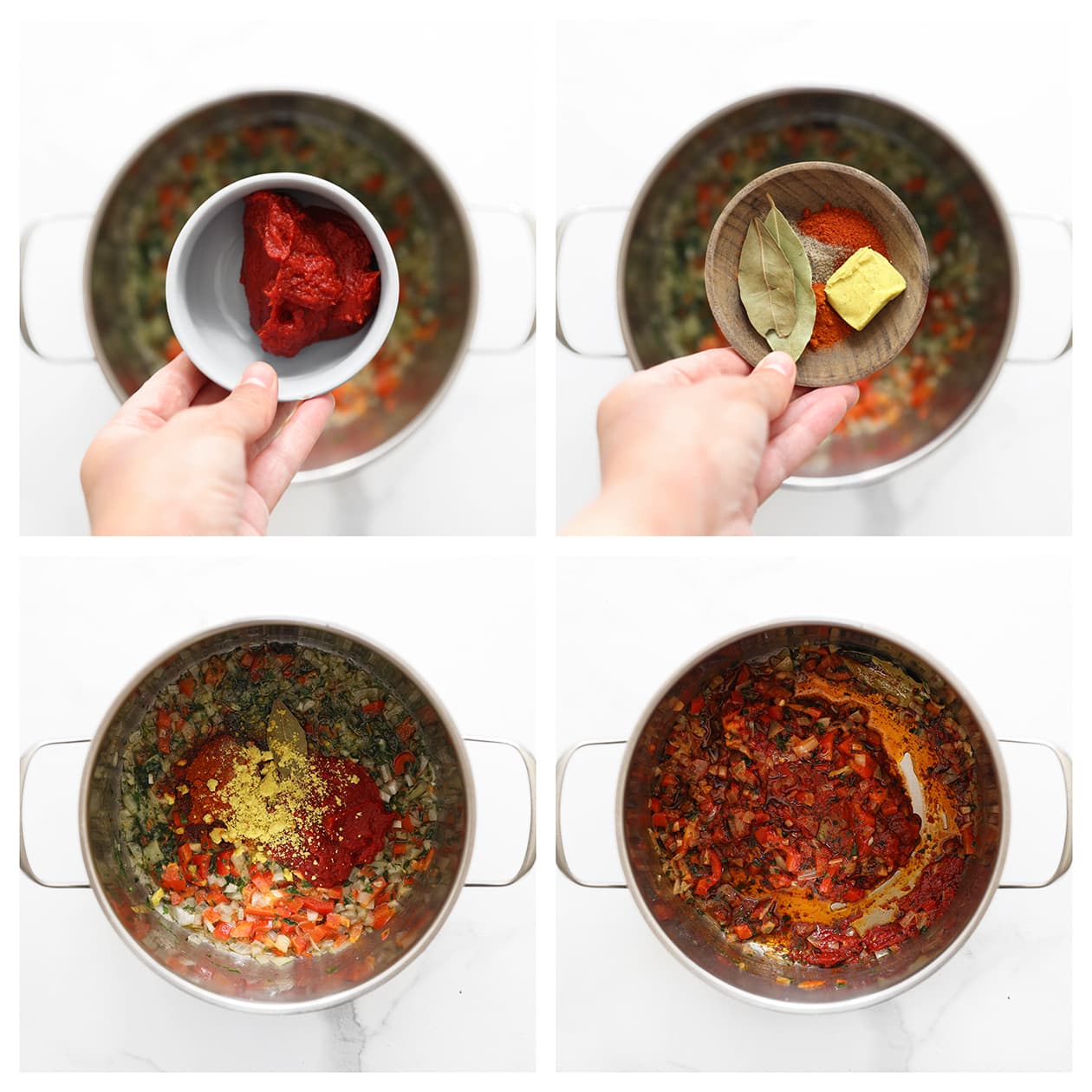 Tomatenpuree en kruiden toevoegen aan het bulgurmengsel
