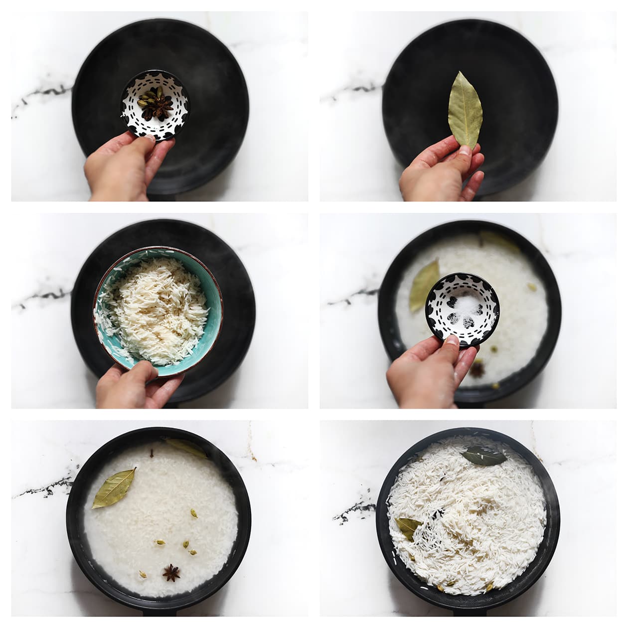 Basmatirijst koken met kardemom, kaneel, kruidnagels en laurier