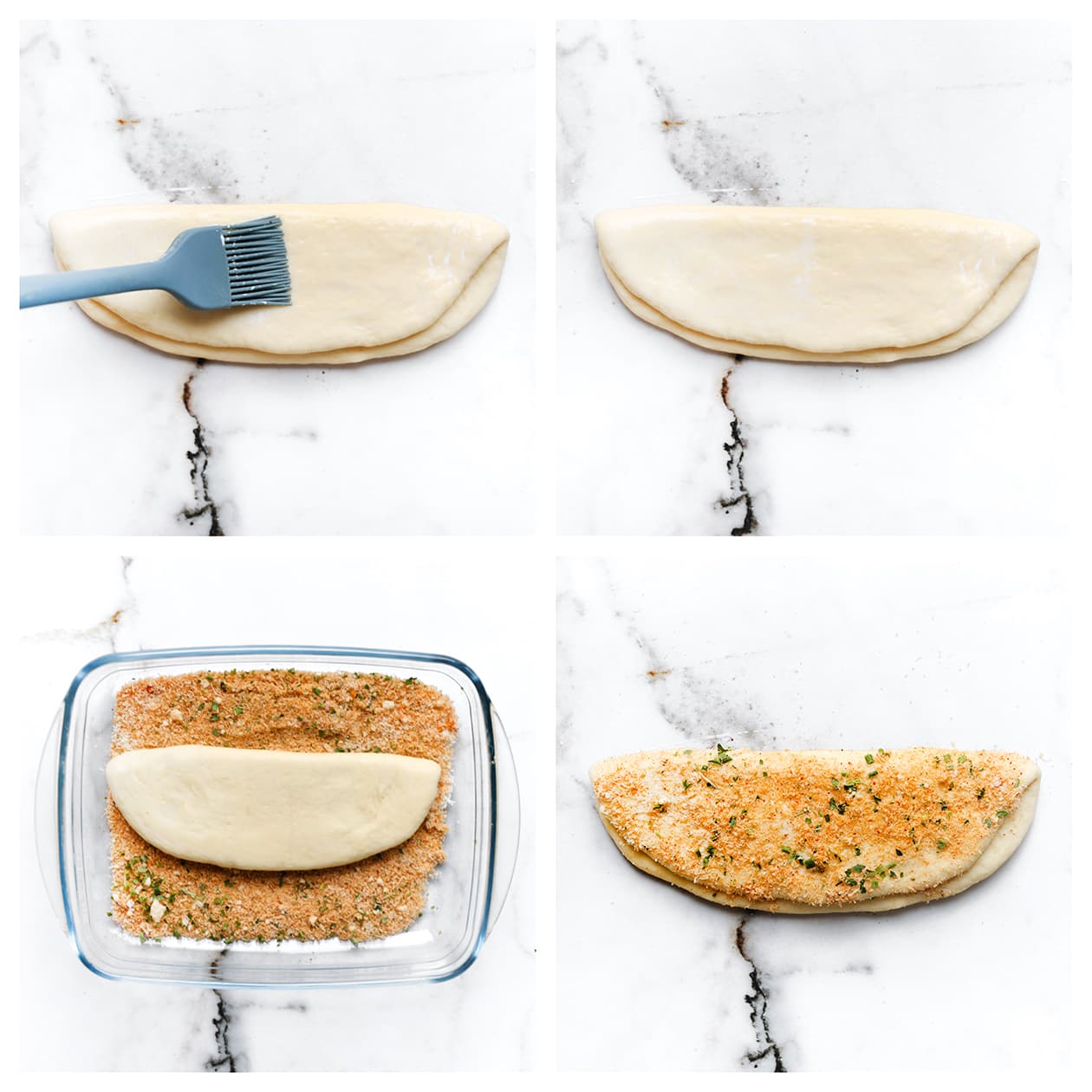 Dubbelgevouwen brooddeeg met melk en Parmezaanse kaas met kruiden