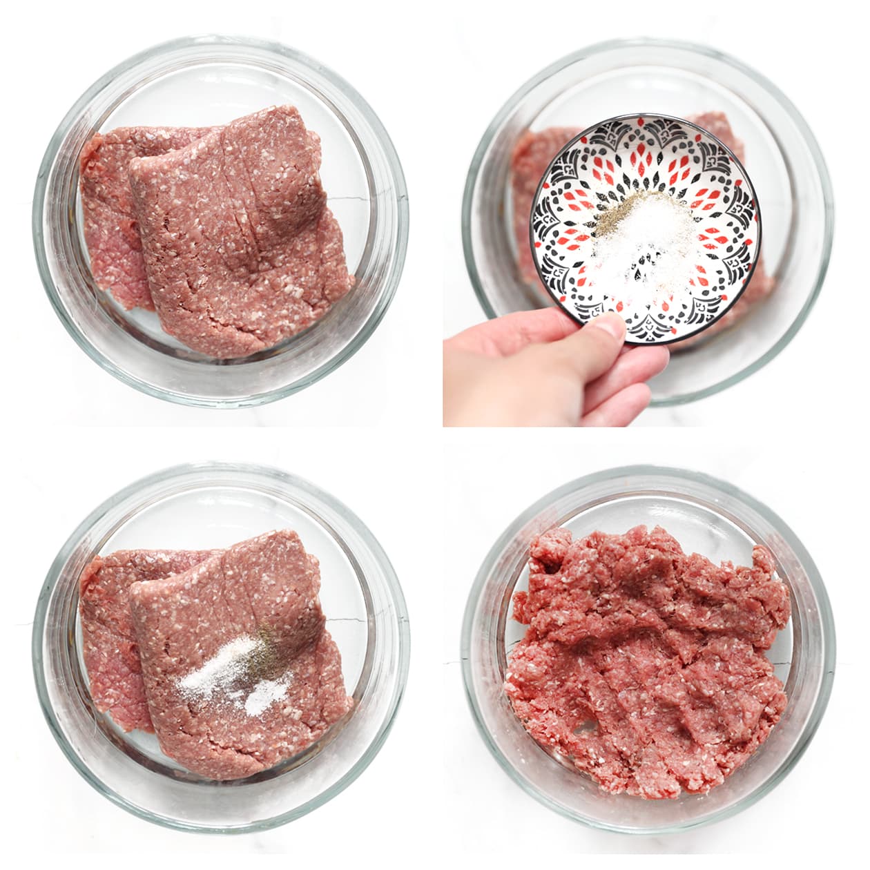 Rundergehakt met zout en zwarte peper voor smashburgers