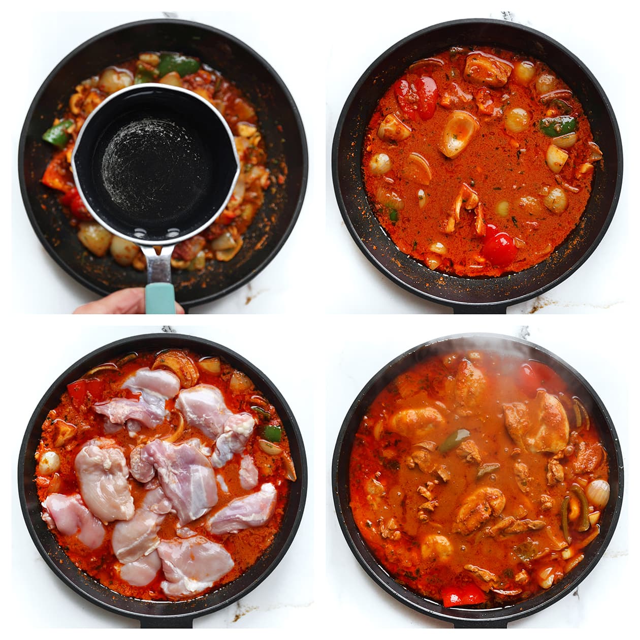Kippendijen garen in de kruidige tomatensaus voor kip kabsa