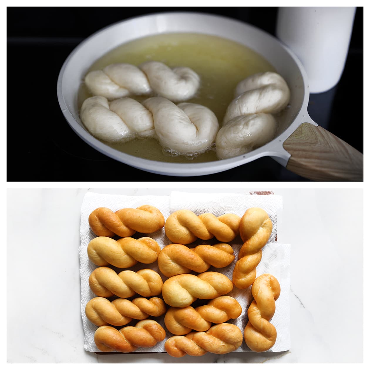 Koreaanse donuts frituren in hete zonnebloemolie